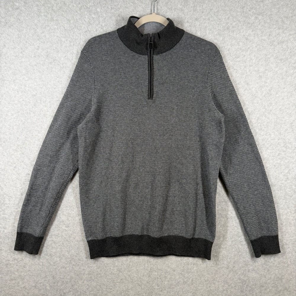 Jos. A. Bank Sweater Mens M Grey Tailored Fit Quarter Zip Textured Cotton Knit